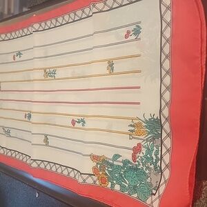 VINTAGE 60s Floral Striped Scarf 100% Polyester/ Made in Italy Garden Design